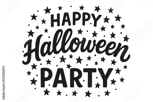 Happy Halloween Party lettering. Hand drawn typographic poster design with calligraphy text and stars. Vector illustration for a spooky fun celebration. Flyer, invitation template.