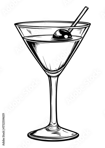 Martini Cocktail Sketch Illustration – Hand-Drawn Drink Vector. Cocktail Martini Sketch, Bar and Beverage Illustration.