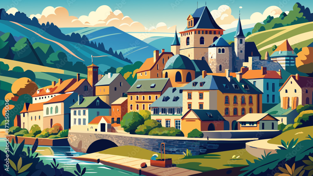 Fototapeta premium A very beautiful Estaing, beautiful touristic village in Aveyron-France