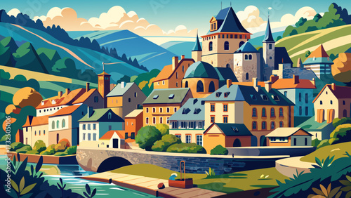 A very beautiful Estaing, beautiful touristic village in Aveyron-France