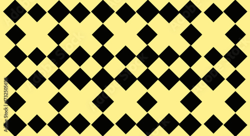 Diamond pattern of black and pale yellow squares arranged in rows, creating a geometric, repeating design