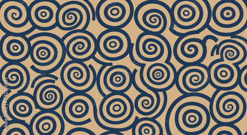 Tightly packed navy spirals over a tan background