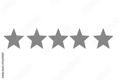 Vector illustration of an ordered set of five gray stars with transparent background, five star rating design, simple and clean, isolated rating icon, perfect for reviews and feedback concept