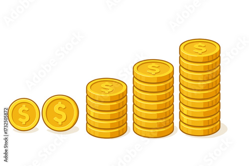 Stacked Gold Coins Vector Illustration with Transparent Background, Increasing Money Growth Concept, Financial Savings, Wealth Accumulation, Investment and Profit Symbol
