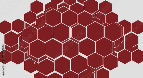 Overlapping maroon hexagons against grey