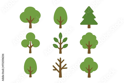 Sustainable Development Goals tree icons set, vector illustration of ecological green trees with transparent background for environmental and nature concepts, clean design