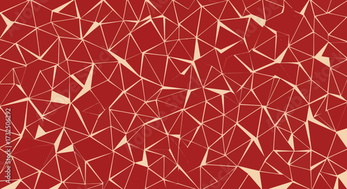Red, fragmented surface with beige-toned lines and triangular shapes