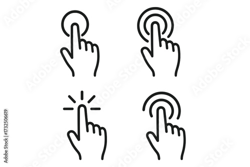 Set of Touchscreen Hand Pointer Icons Vector Illustration with Transparent Background, Click, Tap, Select Gesture Symbols, User Interface Elements, Interaction Buttons
