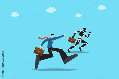 Businessman Competing with Robot – Artificial Intelligence, Automation, and Future Job Competition Concept