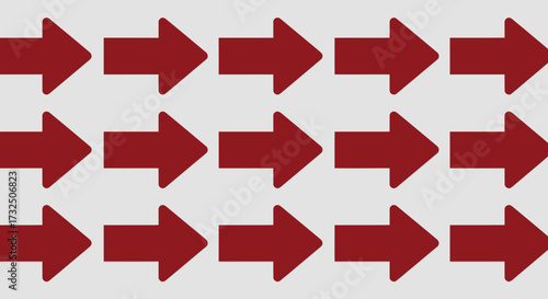 Maroon arrows point right in orderly rows on a light grey background