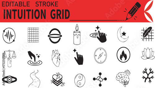 Editable Stroke Intuition Icons – Spiritual, Metaphysical, Wellness Symbol Set