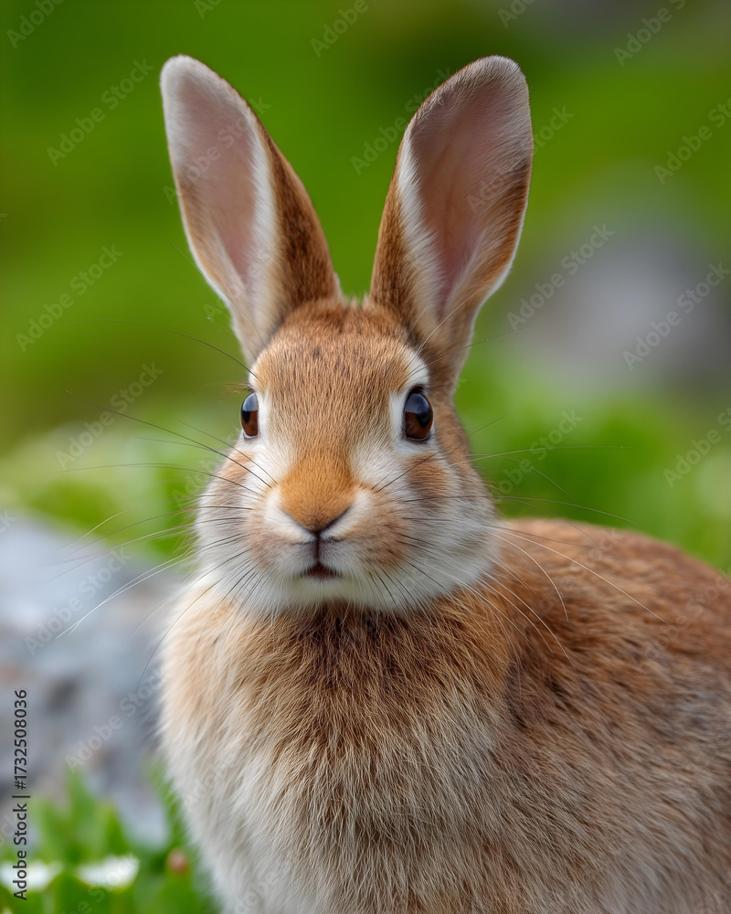 Fototapeta premium white rabbit on a green grass