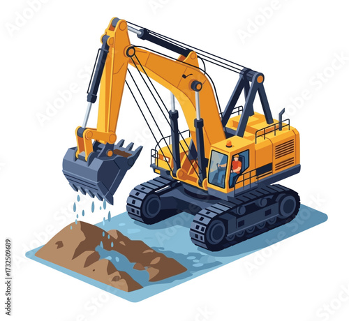  isometric construction equipment isolated on white. Heavy equipment. construction vehicle vector