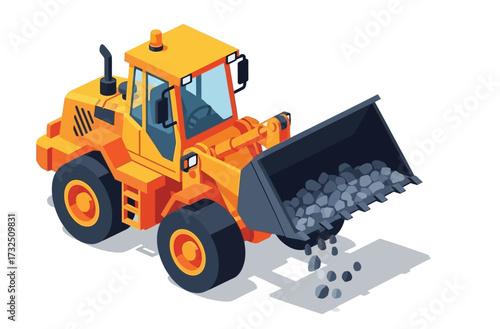 isometric construction vehicles isolated on a white background, vector illustration, depicting transportation and machinery equipment