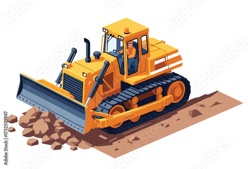 isometric construction vehicles isolated on a white background, vector illustration, depicting transportation and machinery equipment