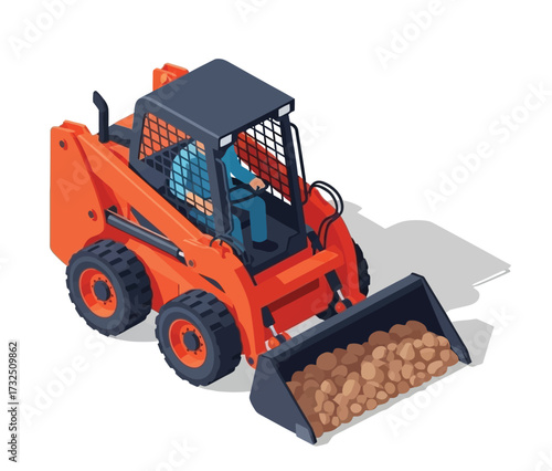 isometric construction vehicles isolated on a white background, vector illustration, depicting transportation and machinery equipment