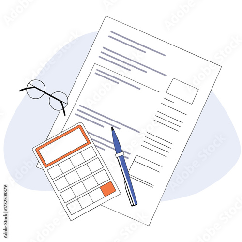 Tax return document with pen calculator and glasses ready for financial planning and accounting