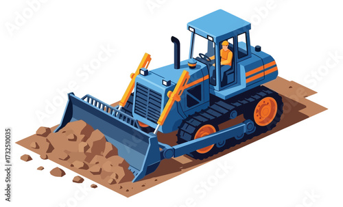 isometric construction vehicles isolated on a white background, vector illustration, depicting transportation and machinery equipment