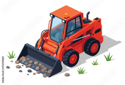 isometric construction vehicles isolated on a white background, vector illustration, depicting transportation and machinery equipment