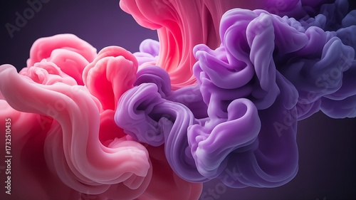 Surreal Swirls of Vivid Pink and Deep Purple Ink Clouds Flowing Gracefully in Water