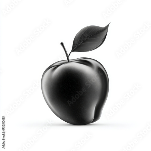 Minimalist Glossy Black Apple, in black and white, representing modern design and sleek elegance