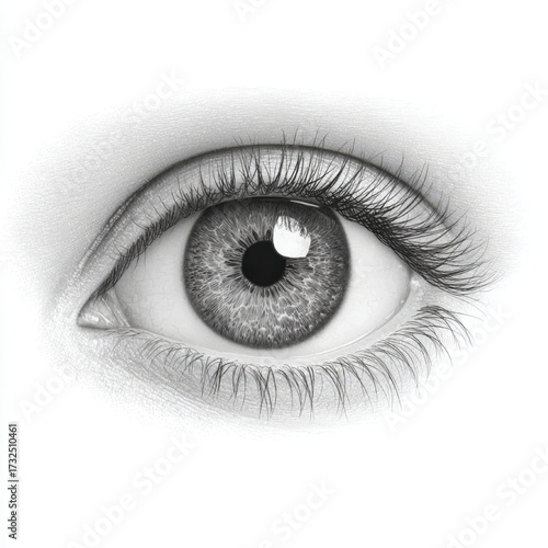 Hyperrealistic Human Eye Drawing, in black and white, representing vision and intricate detail