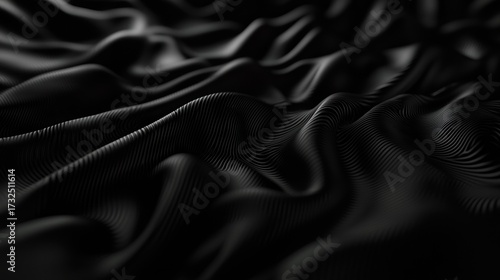 Fototapeta Naklejka Na Ścianę i Meble -  Dynamic black abstract background with flowing, silky waves and a subtle grid texture, ideal for sophisticated and modern design concepts