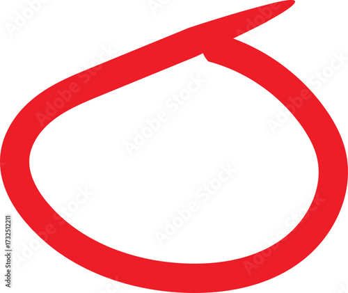 Red circle drawn by hand isolated on white background, used to highlight or emphasize something