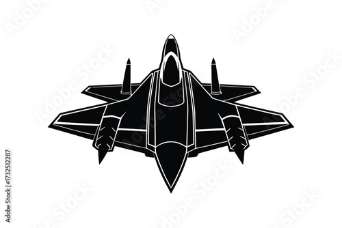 Fighter Jet Silhouette Side View On White Background