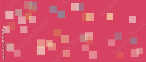 Scattered translucent rectangles in pastel shades on a pink background abstract squares