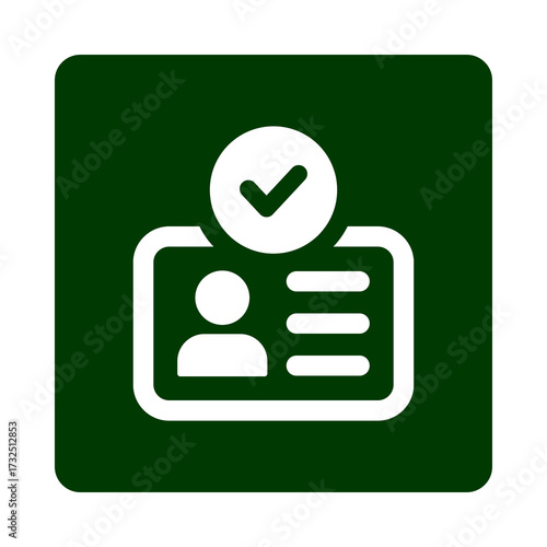 Green icon of an approved identification card with a checkmark