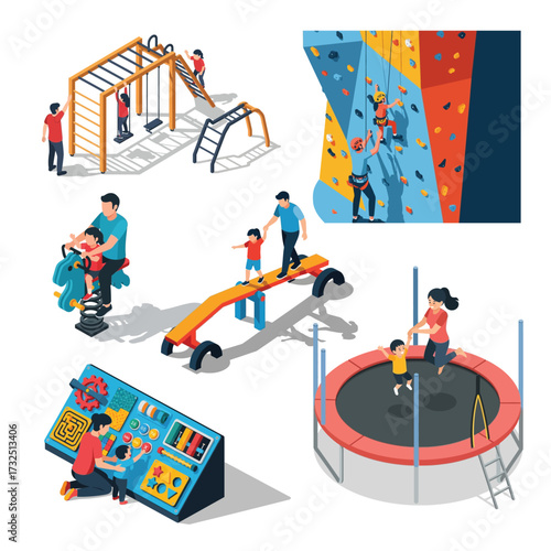 Isometric Illustration of Colorful Playground Equipment for Outdoor Activity Fun Place
