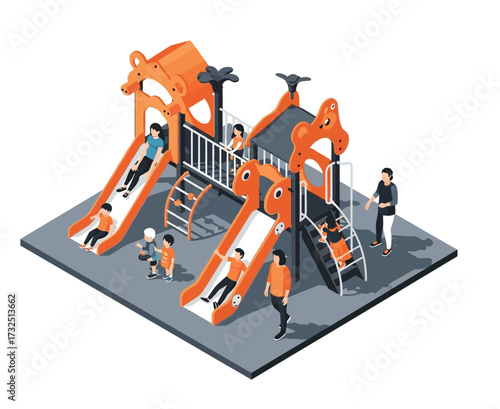 Isometric Illustration of Colorful Playground Equipment for Outdoor Activity Fun Place