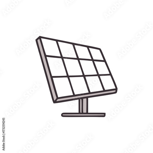 Simple cartoon illustration of a solar panel on a stand isolated on a black background representing clean energy