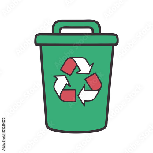 Green recycling bin with a prominent recycling symbol indicating environmental responsibility and waste management