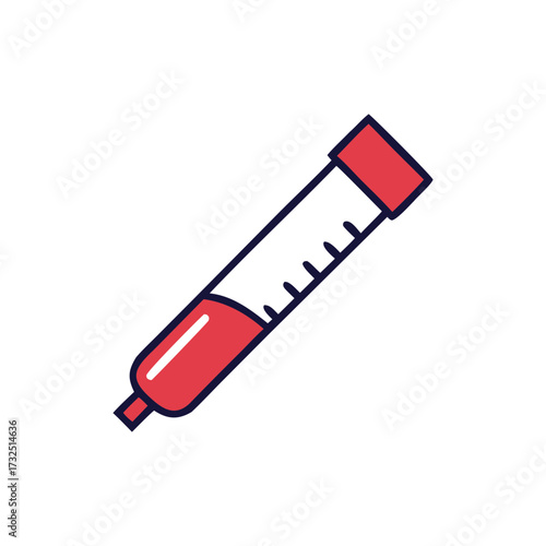 Stylized illustration of a medical syringe with red liquid and measurement markings against a black background
