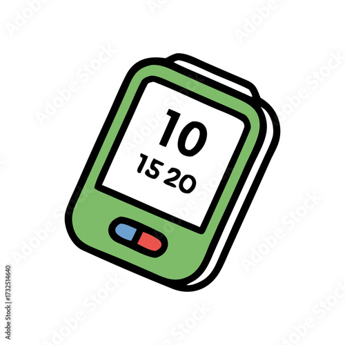 Simple illustration of a green digital glucometer displaying numbers on its screen with a black background