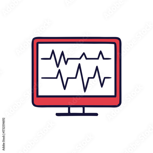 Hand drawn monitor displaying two distinct heart rate waveforms on a black background