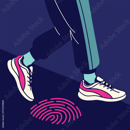 Unique identity revealed with bold athletic style and modern graphic fingerprint, highlighting individuality and personal expression with a confident stride