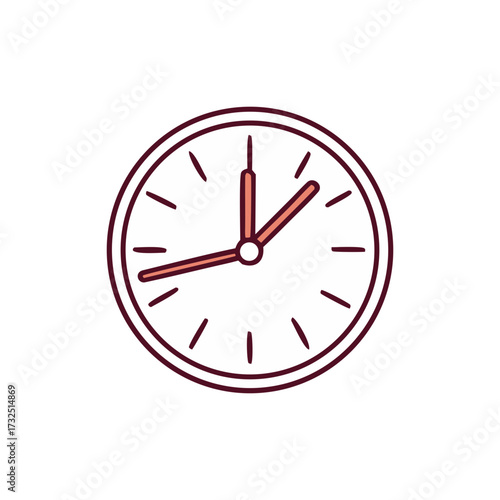 Simple illustration of a clock face with red hands showing a specific time on a black background