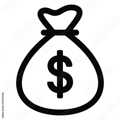  Simple line art icon of a money bag with a dollar sign