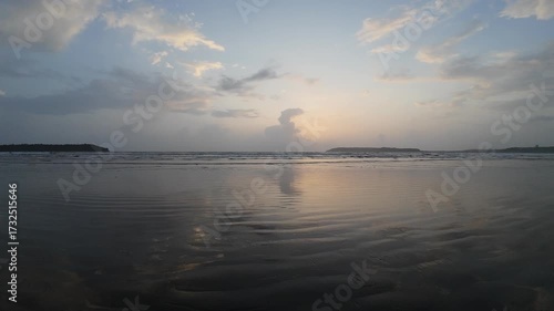 Wallpaper Mural Serene Beach Sunset with Cloud Reflections on Wet Sand and Calm Sea Waves Torontodigital.ca