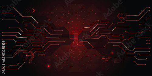 Digital Circuitry: An artistic interpretation of intricate digital circuits, pathways of innovation and technology with an intense crimson hue that exudes modernity and innovation.