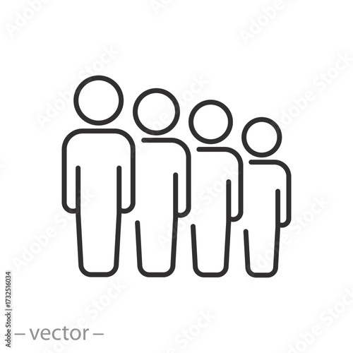 queue icon, wait standing, sign in turn, thin line web symbol on white background - editable stroke vector illustration eps10