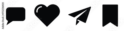  Social media interaction icons including comment heart paper airplane and bookmark symbols