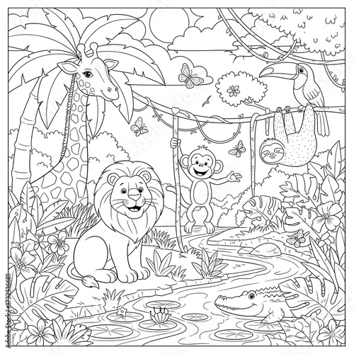 Jungle animals coloring page