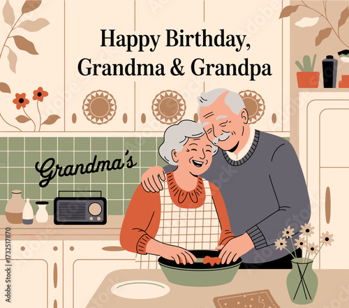A delightful birthday image of a happy couple preparing food together, embodying family love, joy, and cherished moments, perfect for celebrating special occasions.