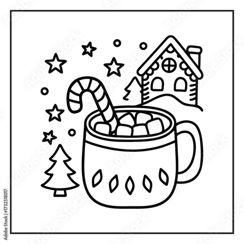 Christmas coloring pages, cute coloring page, Black and white illustration, line art Christmas vector