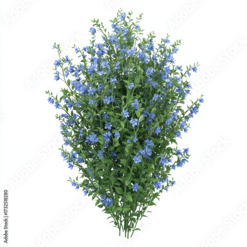 Vibrant Blue Flowers with Green Leaves on a White Background