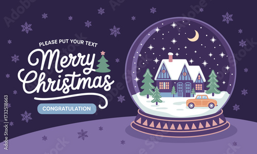 A delightful Christmas snow globe captures a picturesque winter scene, featuring a cozy house surrounded by snow and pine trees, evoking holiday cheer and nostalgia.